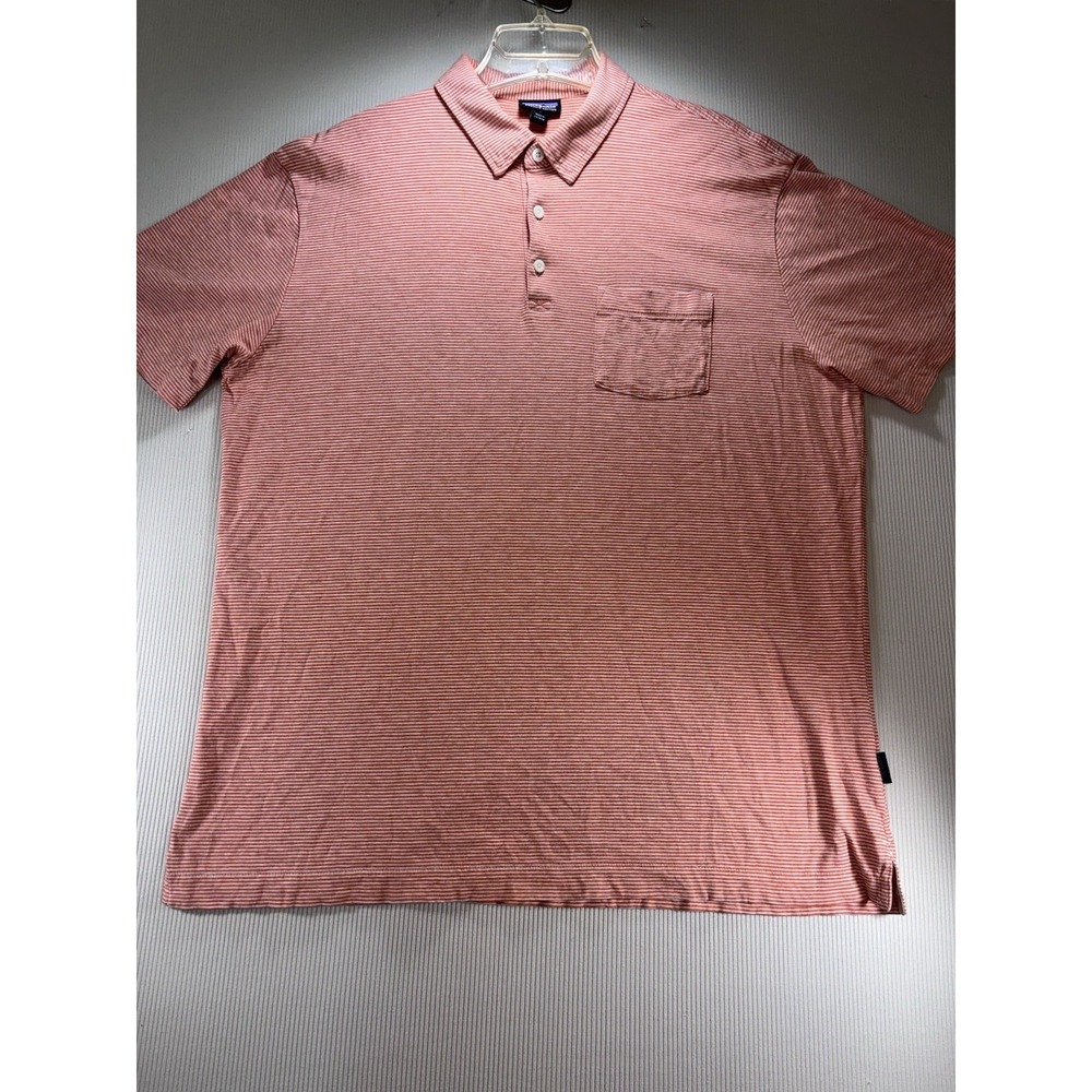 Vtg Patagonia Polo Shirt Men's Organic Cotton Orange/White Stripe L Short Sleeve